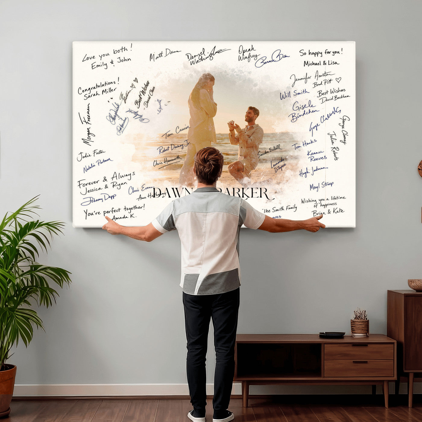 15696596-MGV-CV-36X24 - Wedding Guest Book Alternative Wall Art Canvas Print, Personalized Wedding Signature Poster, Custom Couple Photo Guestbook Canvas, Bridal Shower Reception Decor