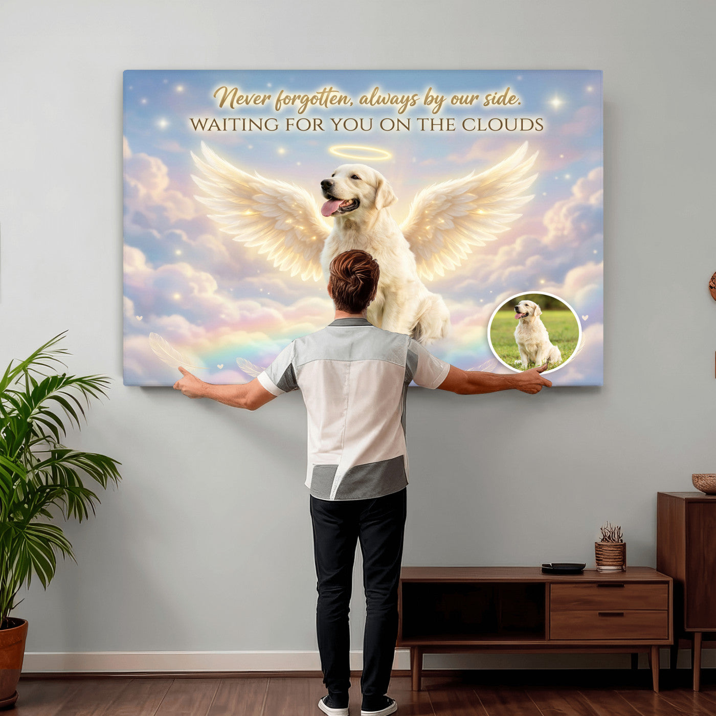89664149-MGV-CV-36X24 - Pet Memorial Wall Art Canvas Print, Custom Dog Memorial Portrait, Personalized Angel Pet Loss Gift, Angel Wings Puppy Print