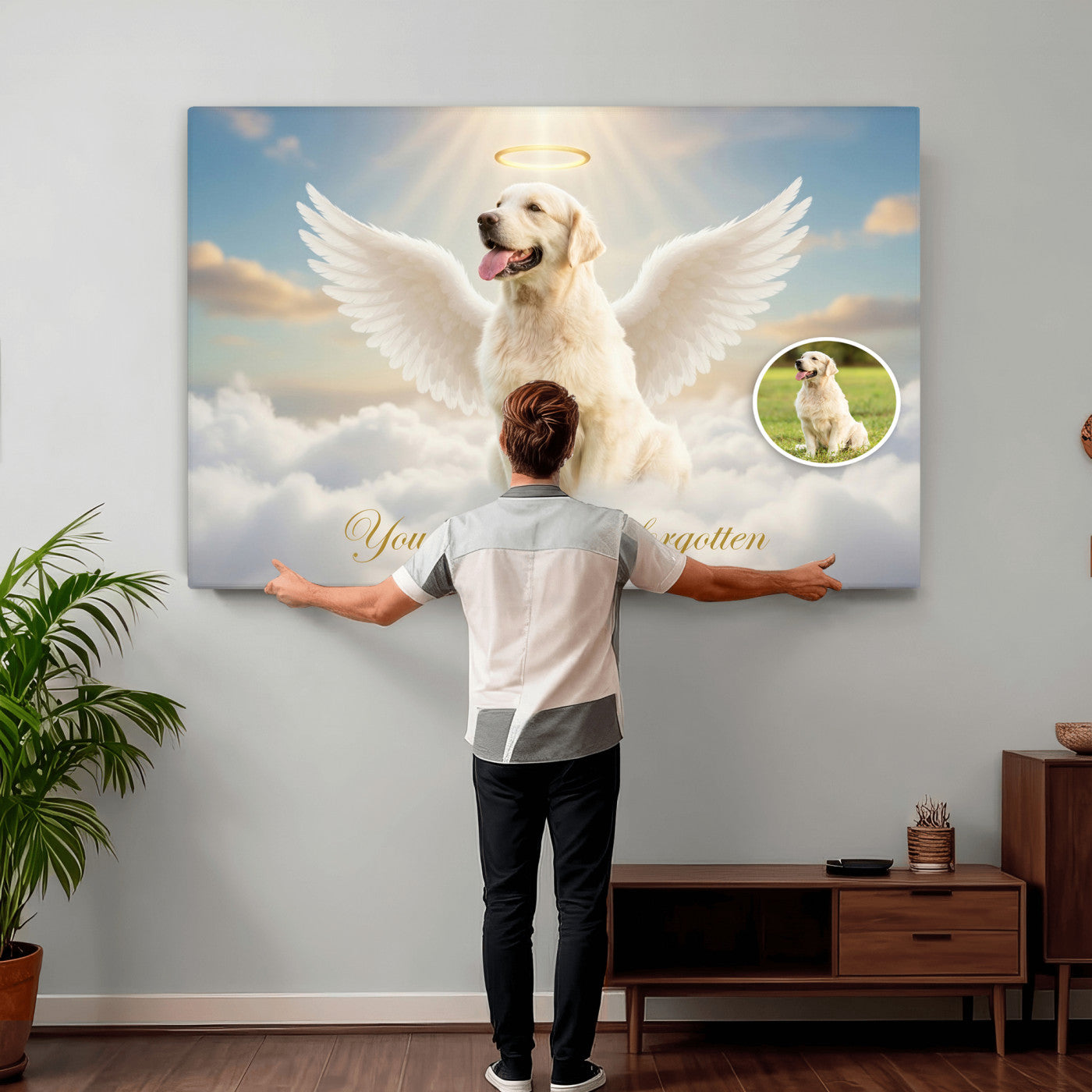 59821082-MGV-CV-36X24 - Pet Memorial Wall Art Canvas Print, Custom Dog Memorial Portrait, Personalized Angel Pet Loss Gift, Angel Wings Puppy Print