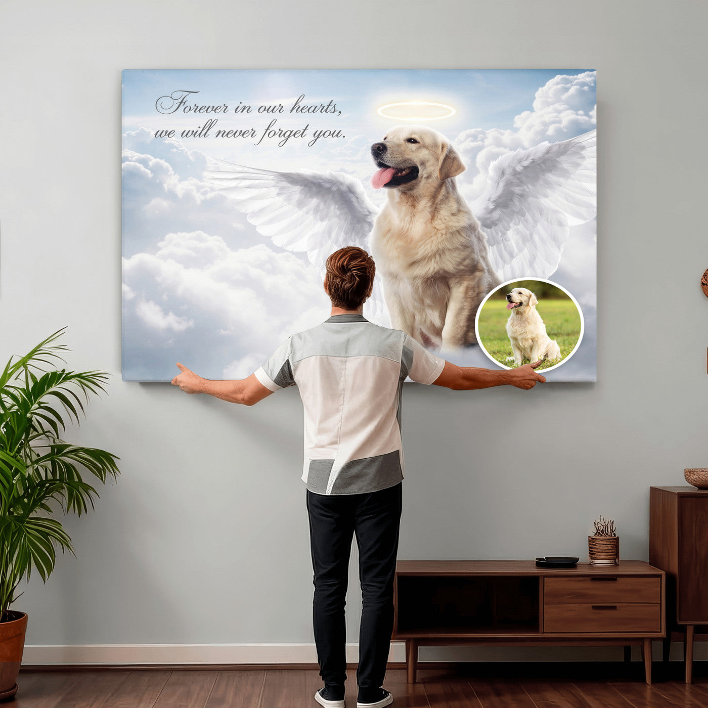 62795455-MGV-CV-36X24 - Pet Memorial Wall Art Canvas Print, Custom Dog Memorial Portrait, Personalized Angel Pet Loss Gift, Angel Wings Puppy Print