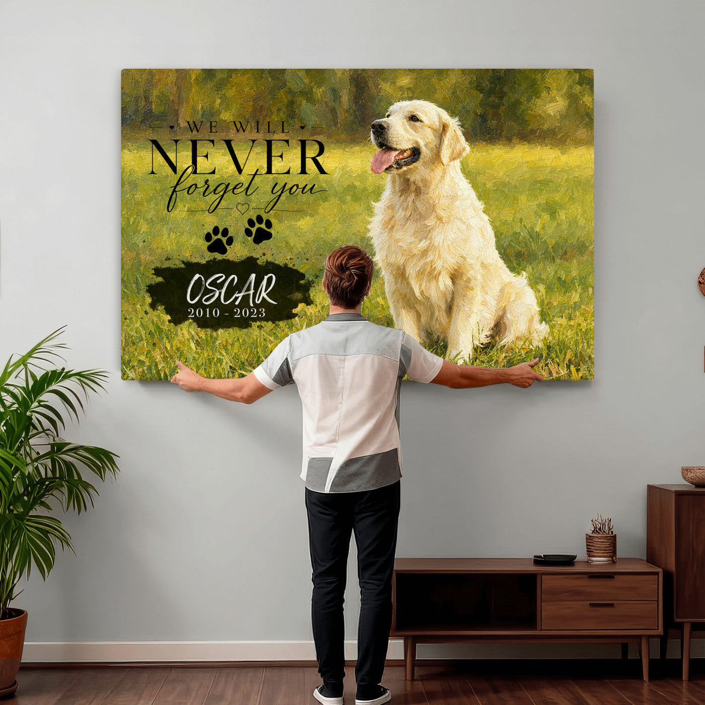 38460512P2-MGV-CV-36X24 - Pet Memorial Wall Art Canvas Print, Custom Dog Memorial Portrait, Personalized Angel Pet Loss Gift, Angel Wings Puppy Print