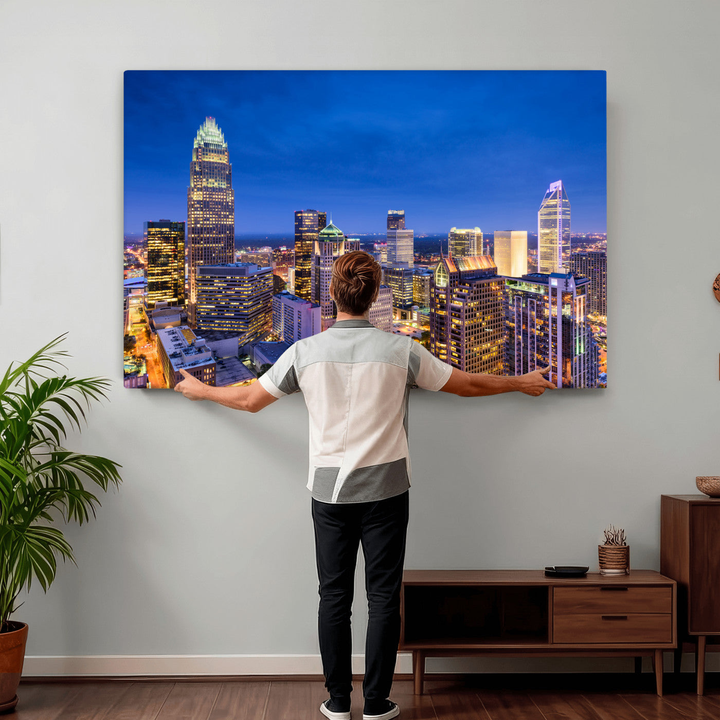 74382190-MGV-CV-36X24 - Charlotte Skyline Canvas Wall Art Print – North Carolina Cityscape Photography Print