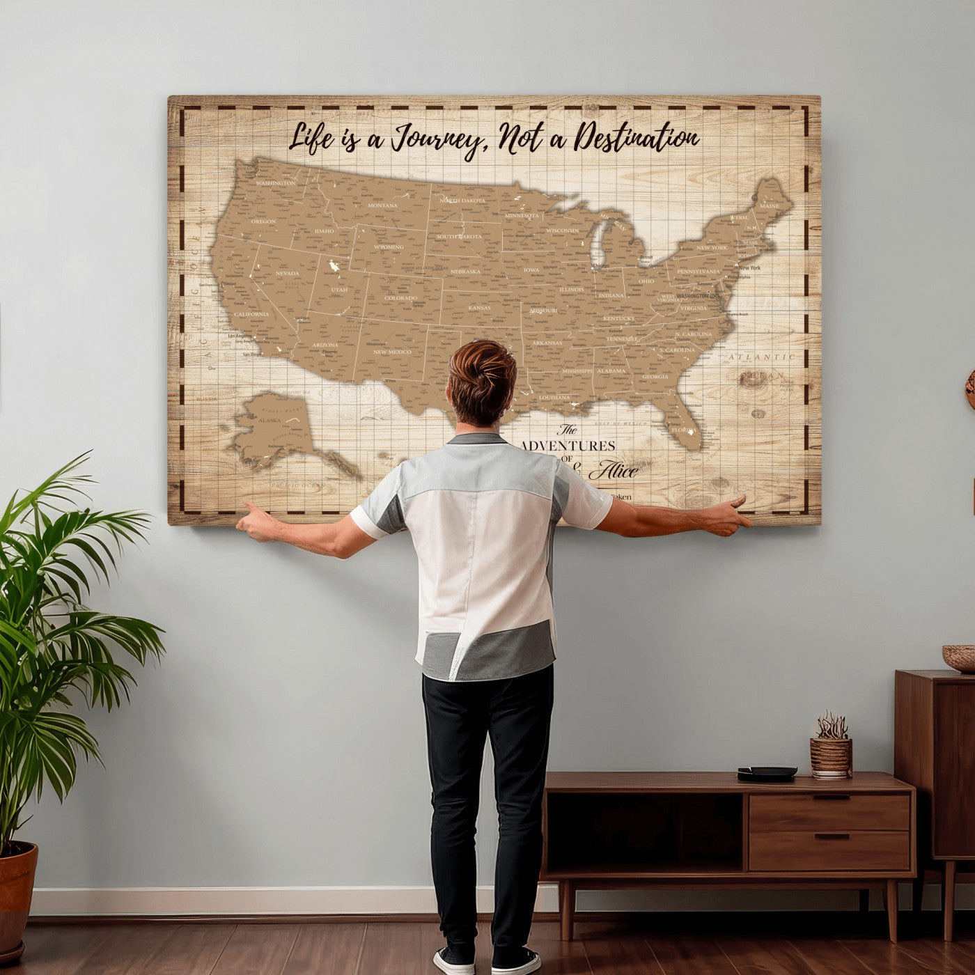 19102499-MGV-CV-36X24 - Personalized USA Push Pin Travel Map, Custom United States Map, Push Pin Map, USA Bucket List Map, Anniversary Gift | Couple Travel Map Wall Art