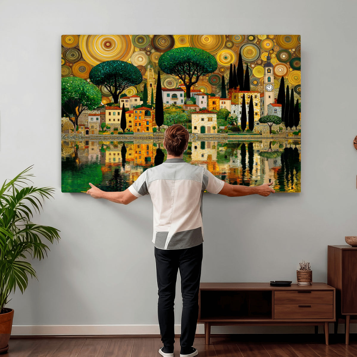 93010897-MGV-CV-36X24 - Gustav Klimt Golden Cityscape Wall Art Canvas Print,
