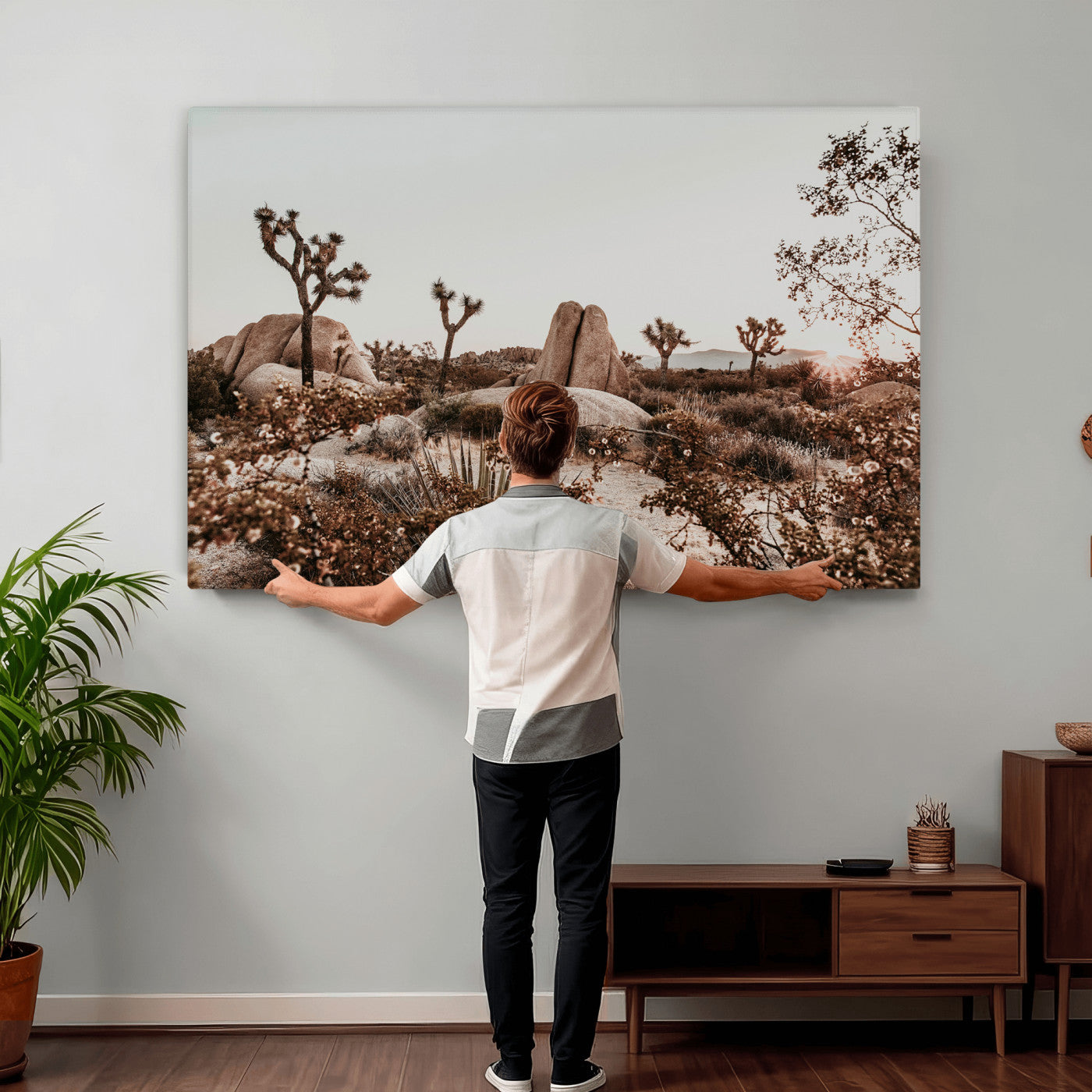 75778944-MGV-CV-36X24 - Joshua Tree Desert Canvas Wall Art Print, Desert Landscape Photography, Boho Southwest Wall Decor, Nature Canvas, Ready to Hang