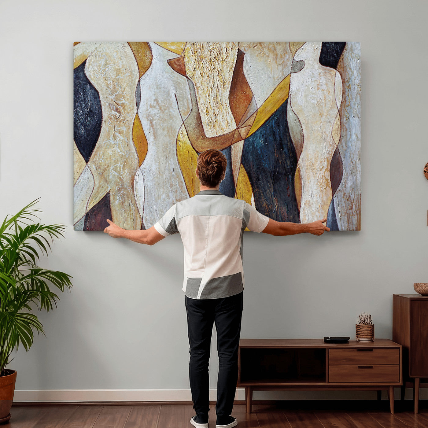 96079939-MGV-CV-36X24 - Mid Century Modern Figurative Canvas Wall Art Abstract Cubist Painting Print