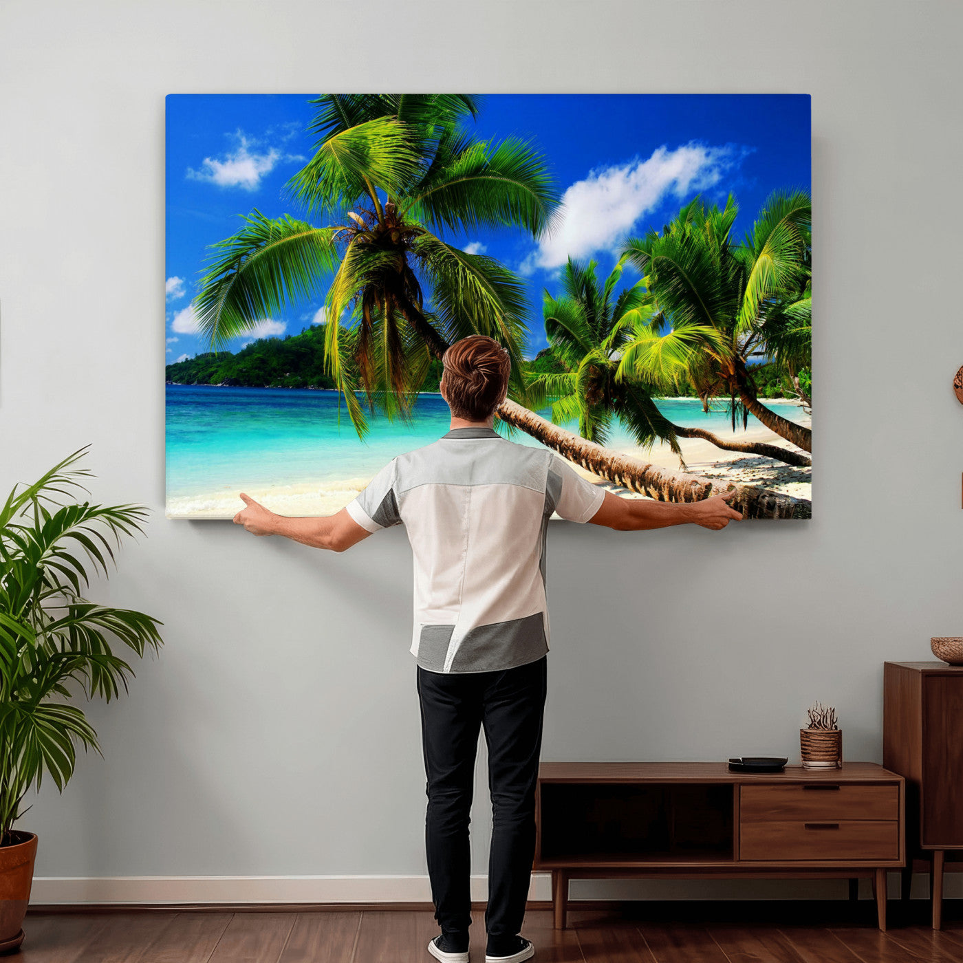 67049818-MGV-CV-36X24 - Tropical Island Coconut Palm Trees Wall Art Canvas Print - Turquoise Beach Print for Lake Home Decor