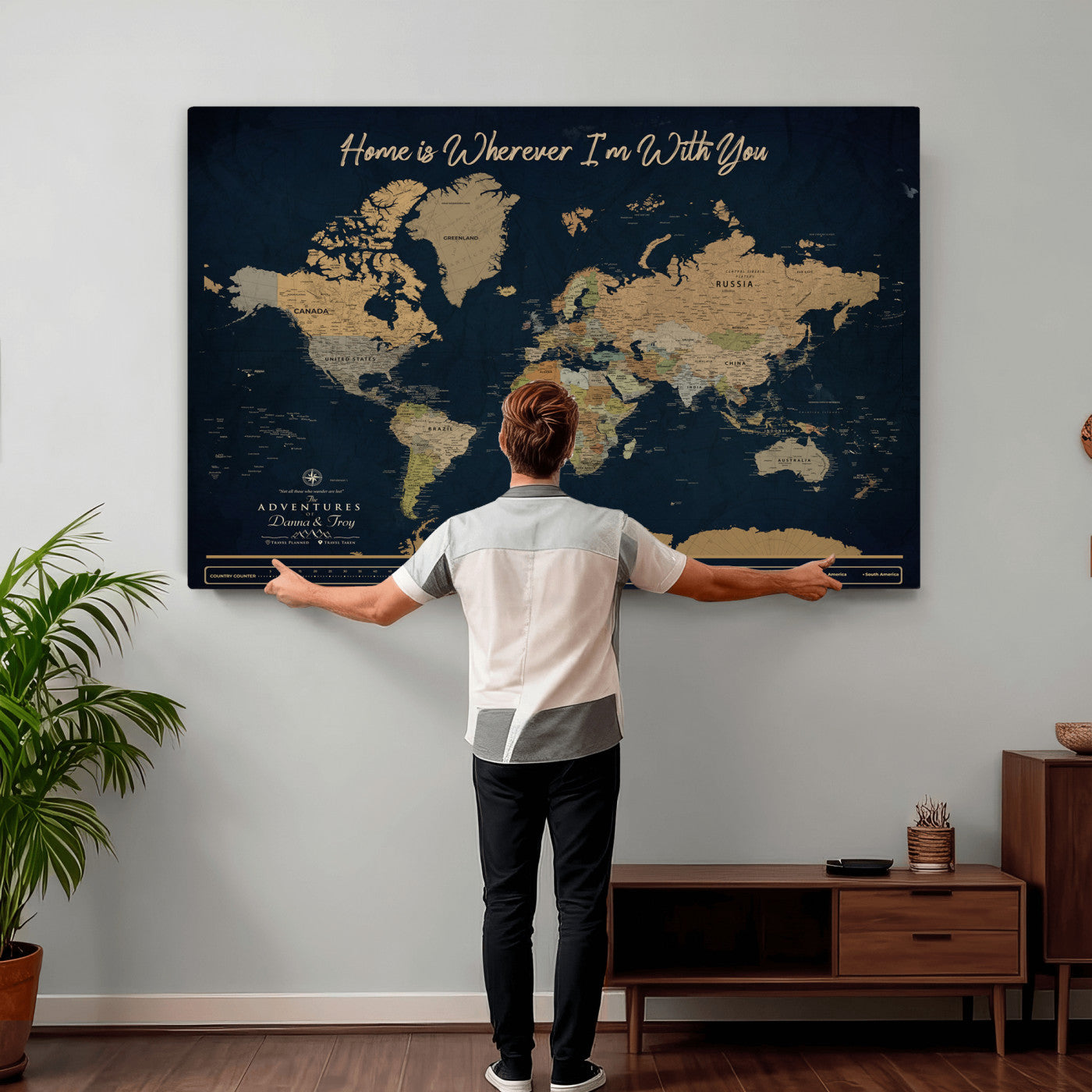14276407-MGV-CV-36X24 - Custom Push Pin World Map Canvas Print – Personalized Travel Map Wall Art