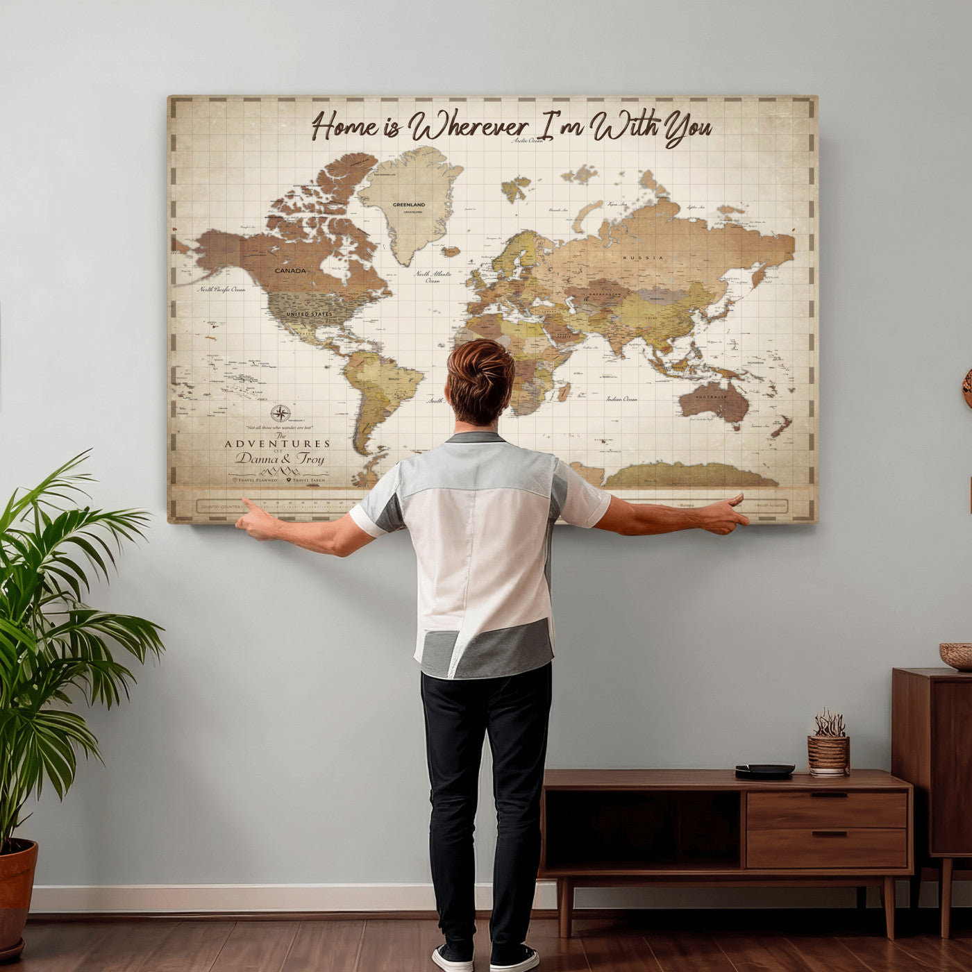 33352020-MGV-CV-36X24 - Custom Push Pin World Map Canvas Print – Personalized Travel Map Wall Art