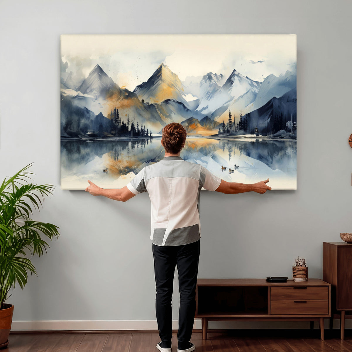 10196184T-MGV-CV-36X24 - Abstract Lake Mountain Wall Art Canvas Print