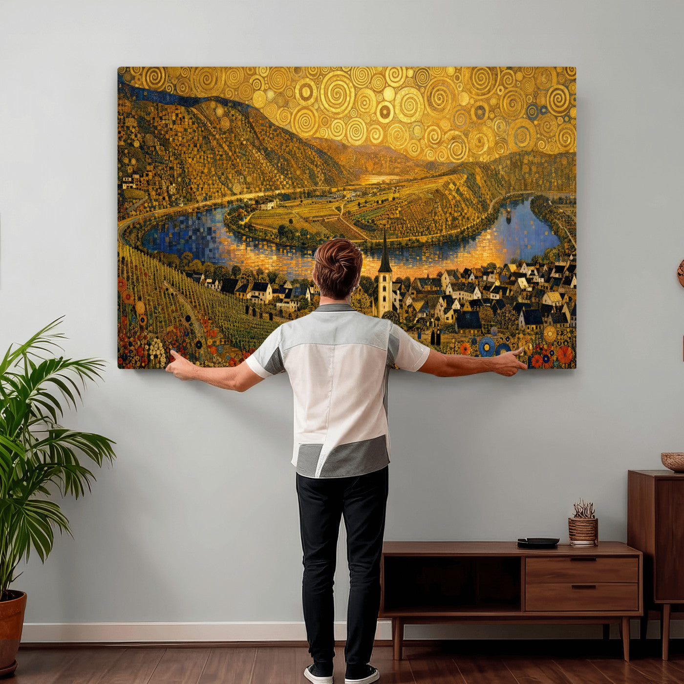 33713008-MGV-CV-36X24 - Gustav Klimt Style Mosel City Wall Art Canvas Print