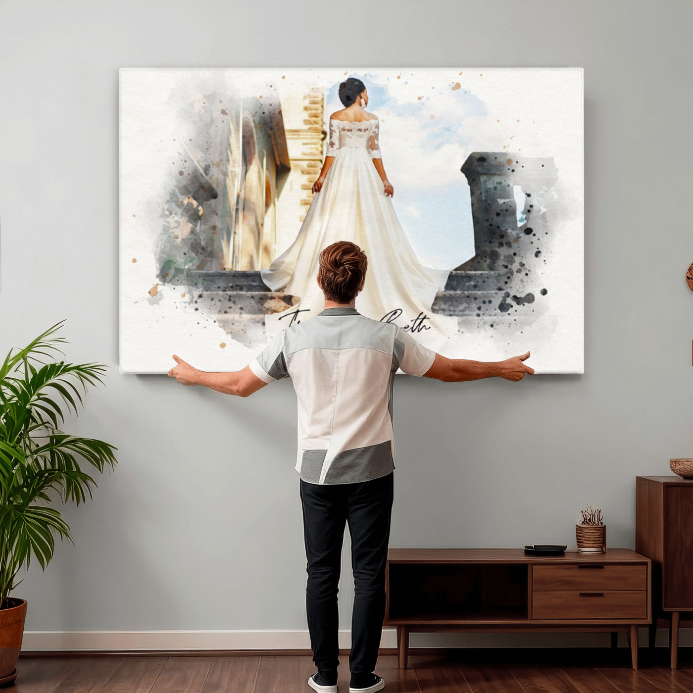 22778251-MGV-CV-36X24 - Watercolor Couple Portrait from Photo, Custom Wedding Anniversary Gift for Wife Husband Parents, Engagement Gift for Friend, Custom Gift