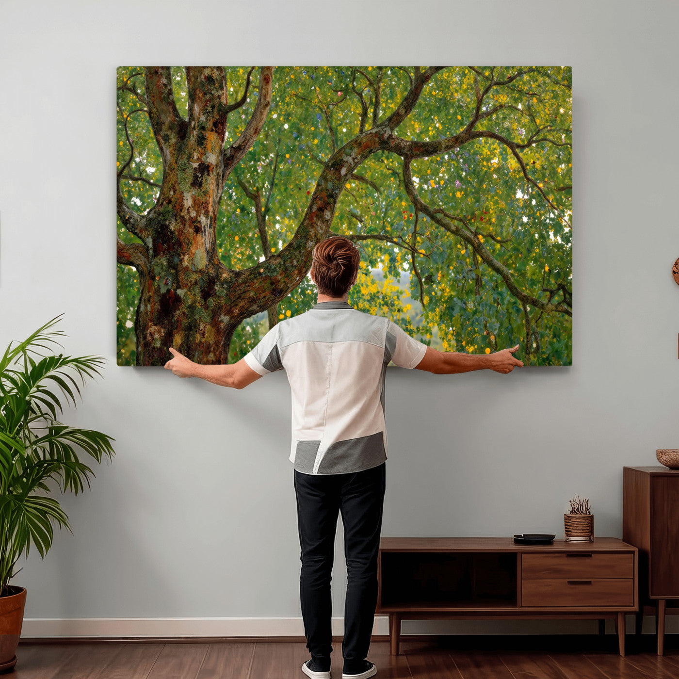 23663535-MGV-CV-36X24 - Vintage Summer Forest Green Tree Wall Art Canvas Print, Lush Leaves Impressionist Painting Print
