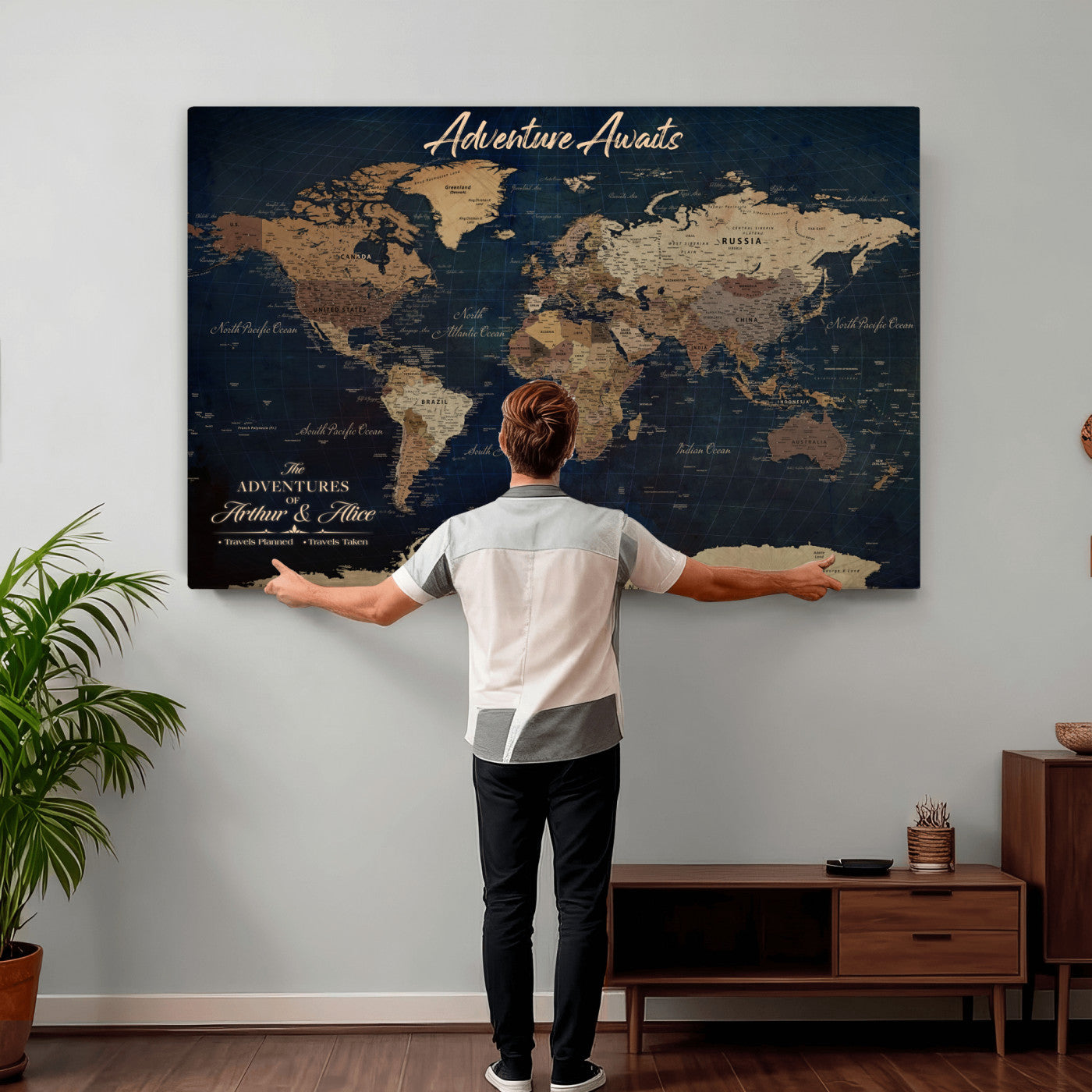 74477969-MGV-CV-36X24 - Custom Push Pin World Map Canvas | Personalized Travel Tracker | Wedding Anniversary Gift for Couples | Adventure Map Wall Art with Pins