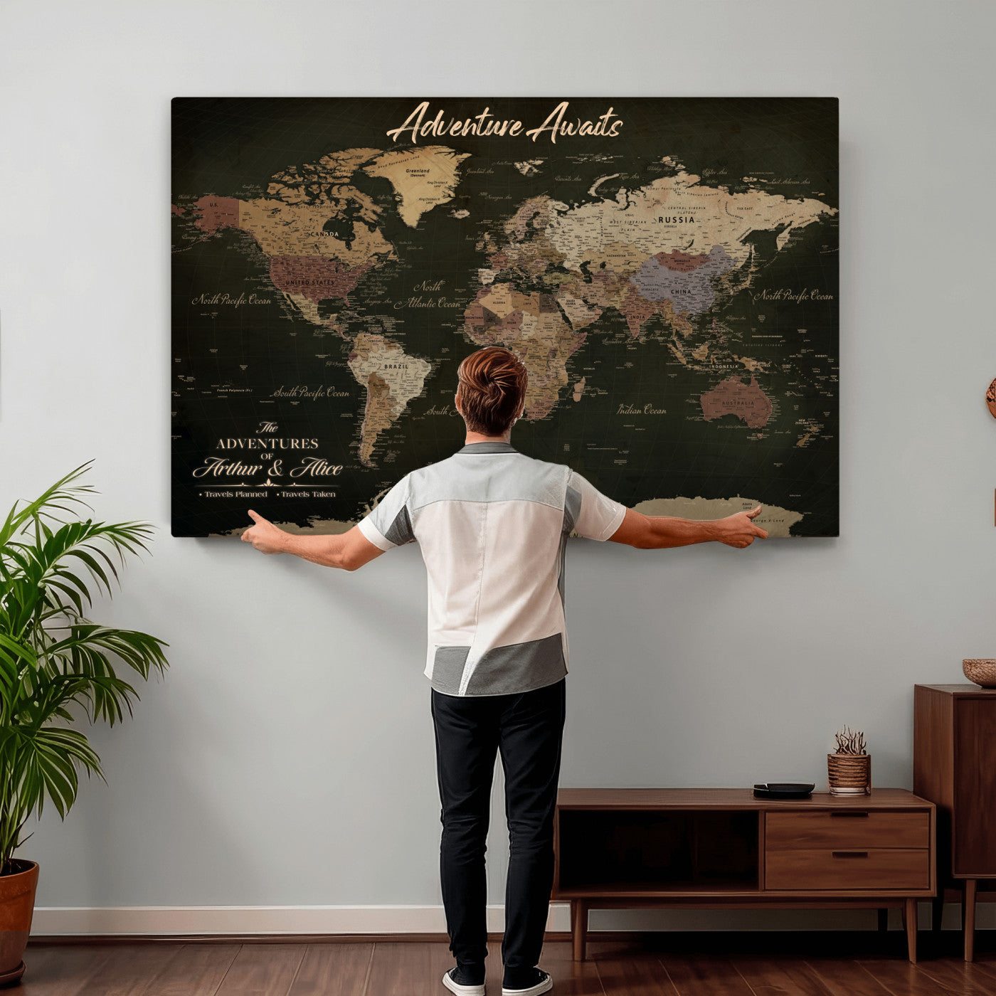 46935759-MGV-CV-36X24 - Custom Push Pin World Map Canvas | Personalized Travel Tracker | Wedding Anniversary Gift for Couples | Adventure Map Wall Art with Pins