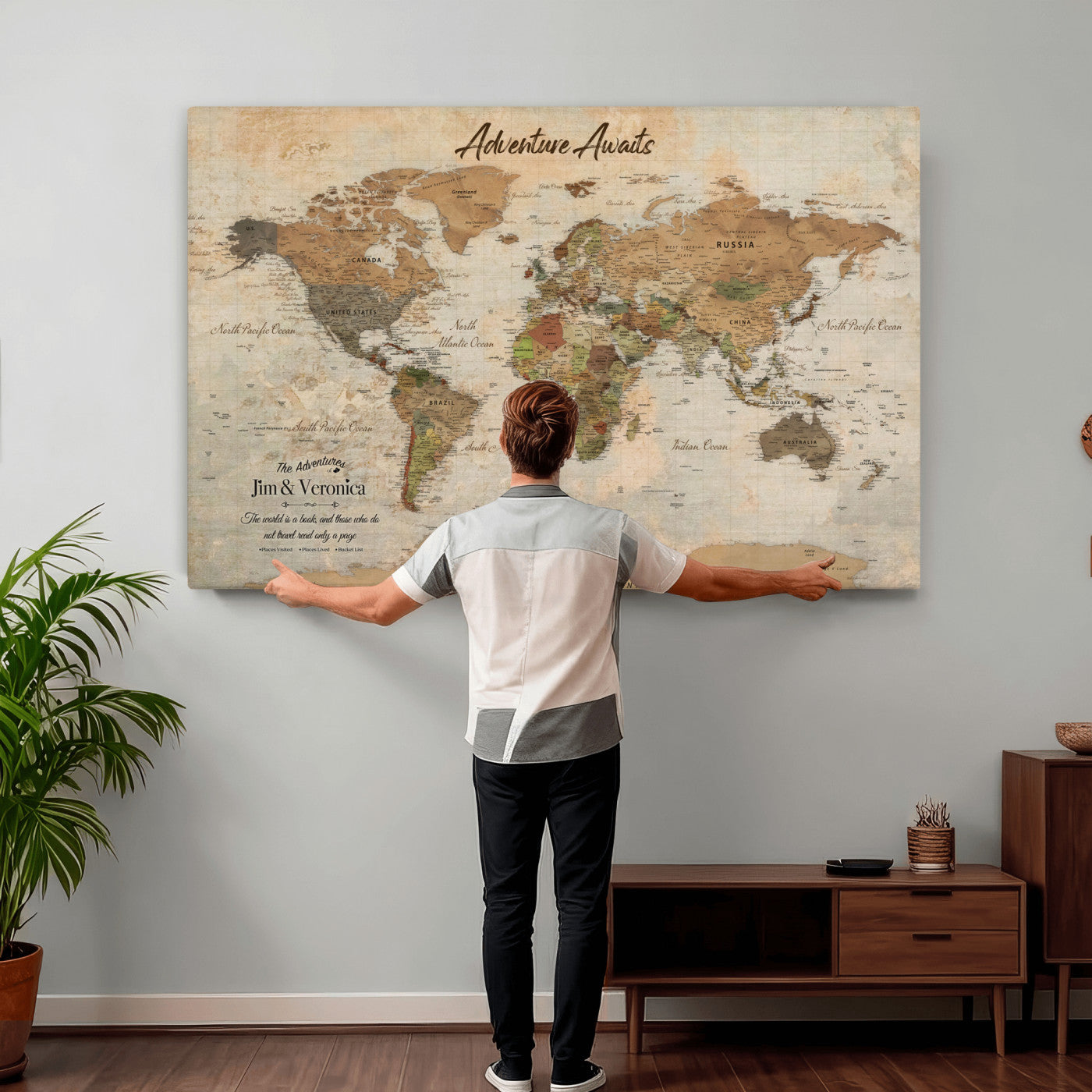 51298056-MGV-CV-36X24 - Custom Push Pin World Map Canvas | Personalized Travel Tracker | Wedding Anniversary Gift for Couples | Adventure Map Wall Art with Pins