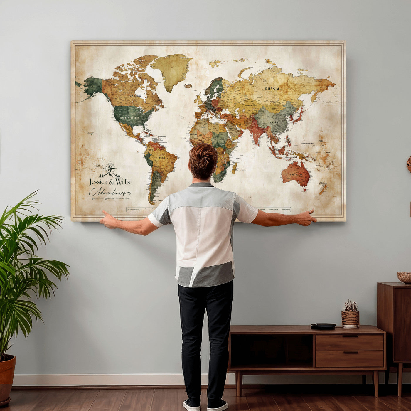 19542567-MGV-CV-36X24 - Custom Push Pin World Map Canvas | Personalized Travel Tracker | Wedding Anniversary Gift for Couples | Adventure Map Wall Art with Pins
