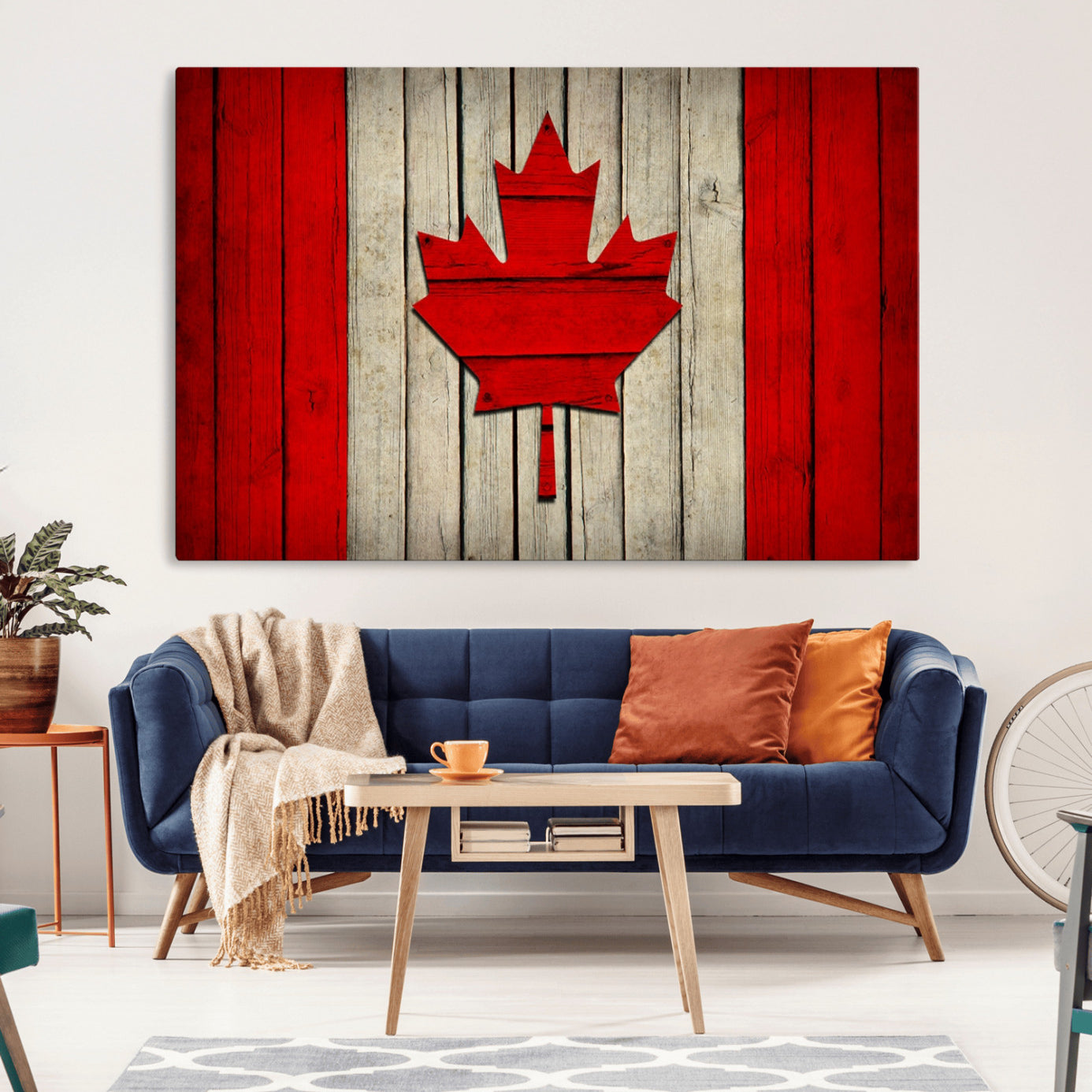 22674-MGV-CV-36X24-Rustic Canada Flag Wall Art – Framed Canadian Flag Canvas Print, Vintage Wood Texture Home or Office Decor