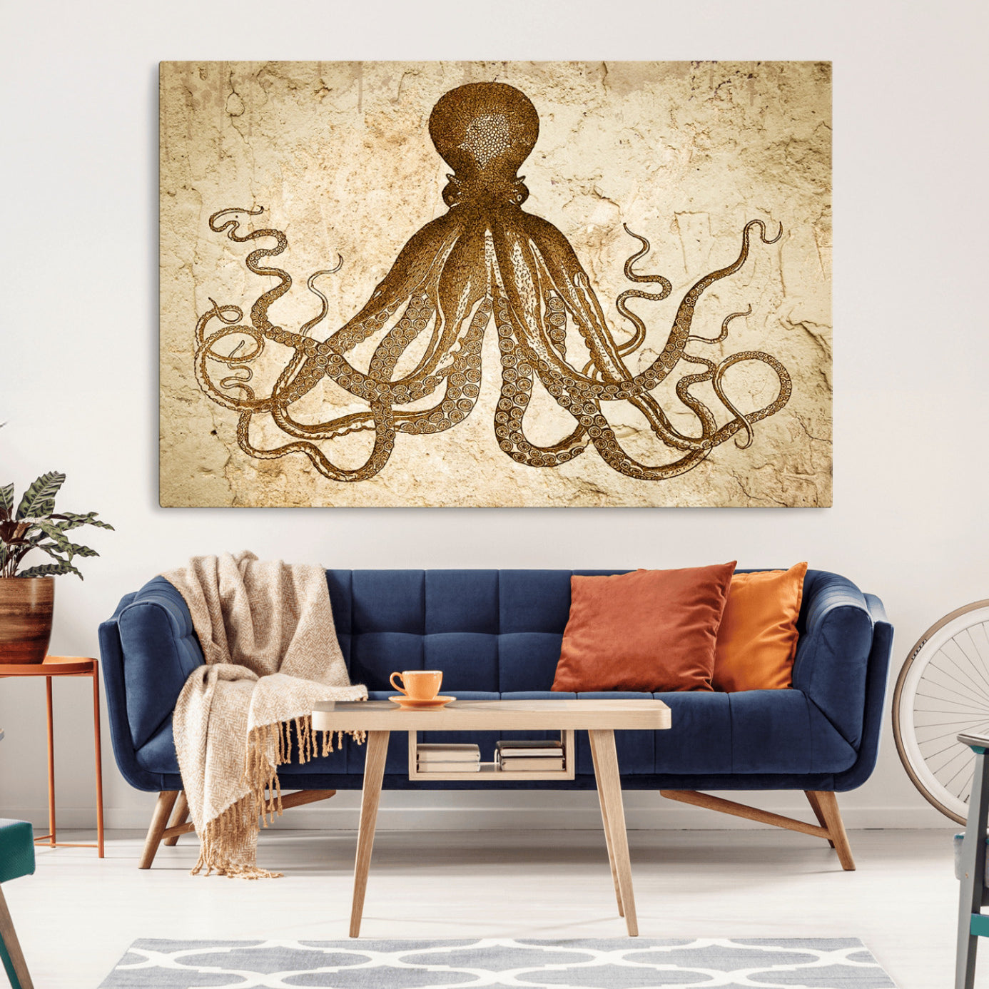 96154-MGV-CV-36X24-Sepia Octopus Wall Art Abstract Animal Canvas Print