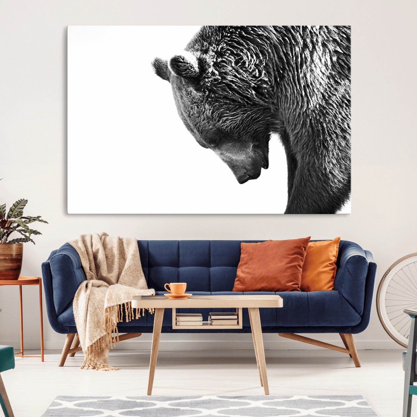 -Black and White Grizzly 399 Bear Canvas Print Wall Art | Large Wildlife Canvas Print for Living