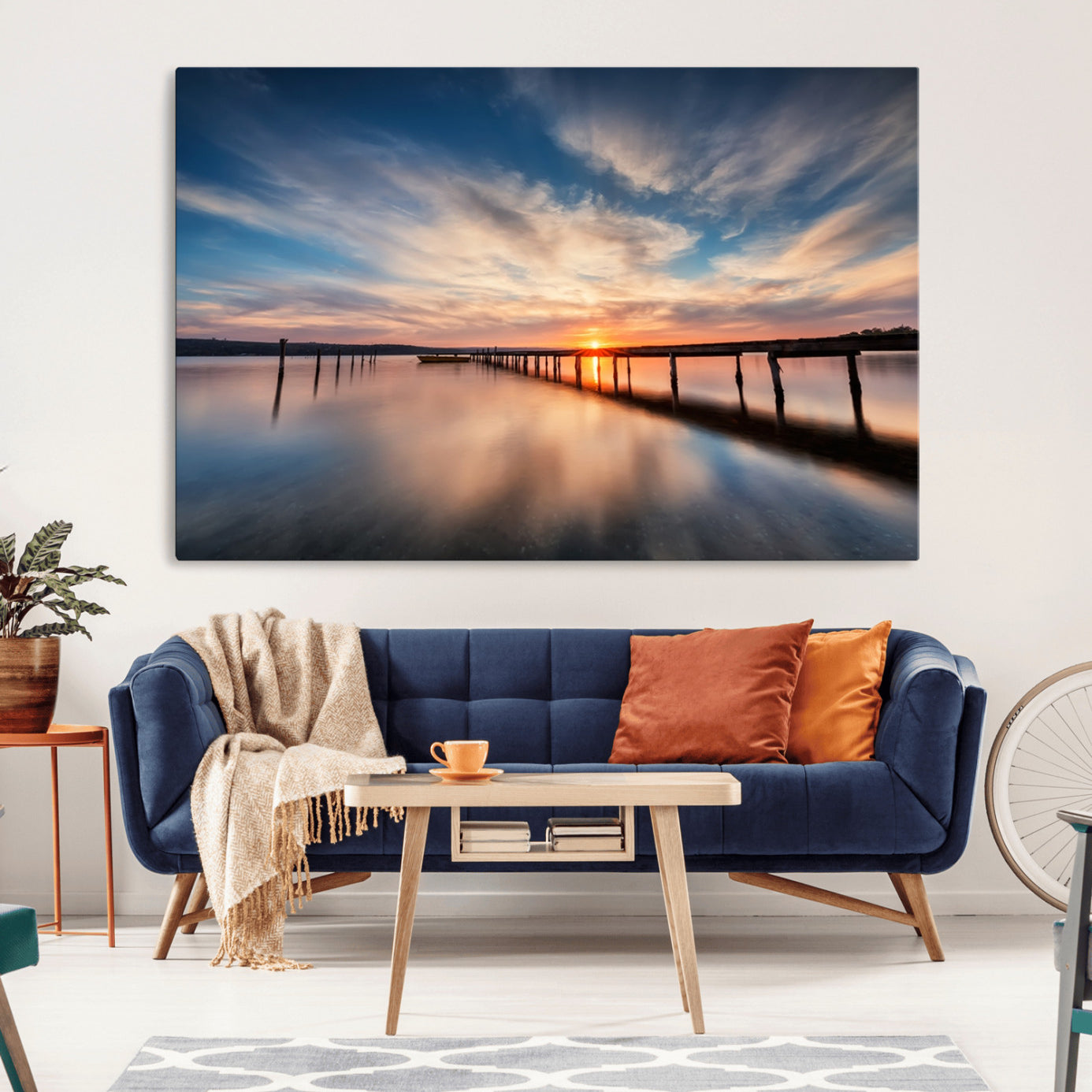 39967-MGV-CV-36X24-Wooden Pier on Seascape and Sunset Wall Art Canvas Print