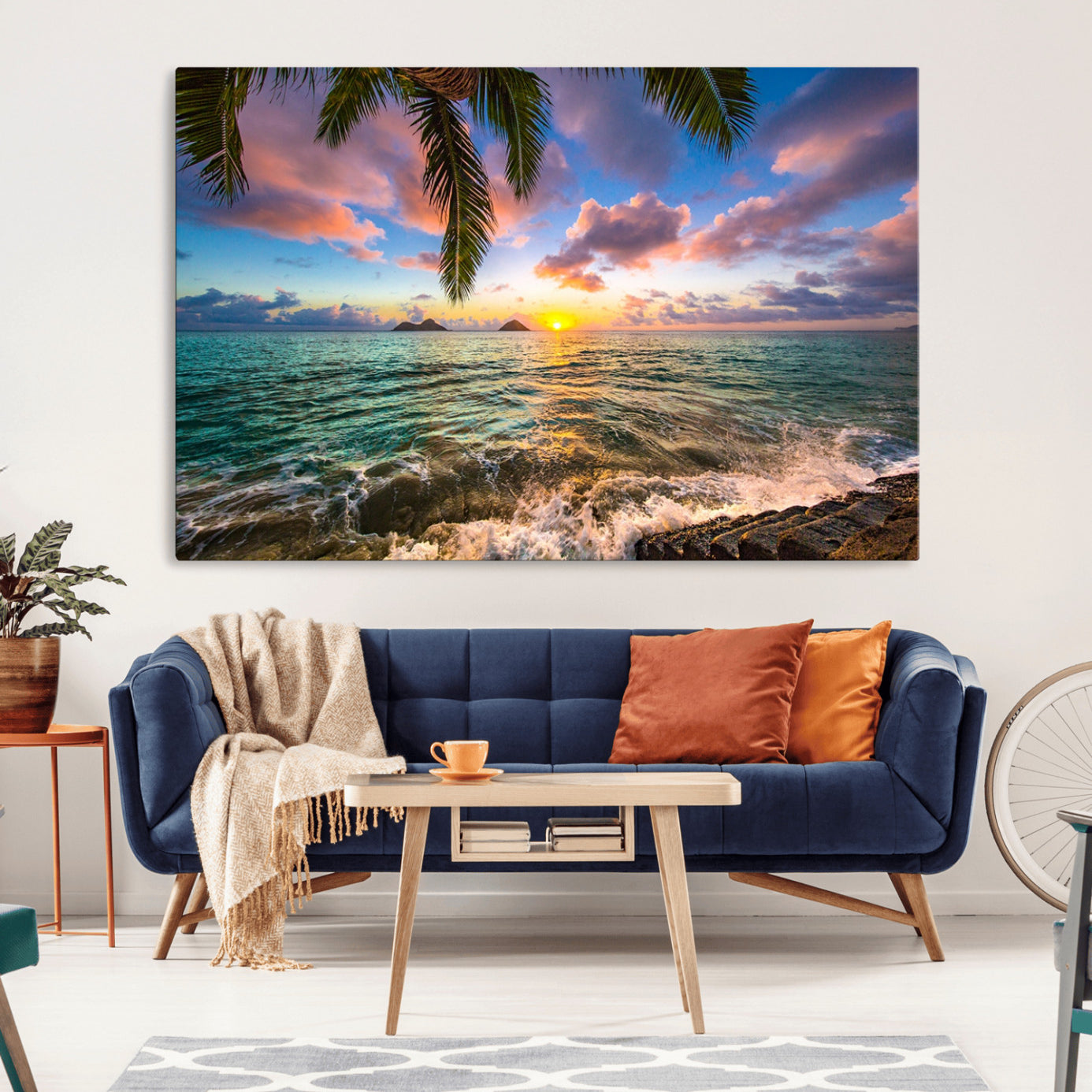 -Framed Tropical Sunset Art Canvas Print