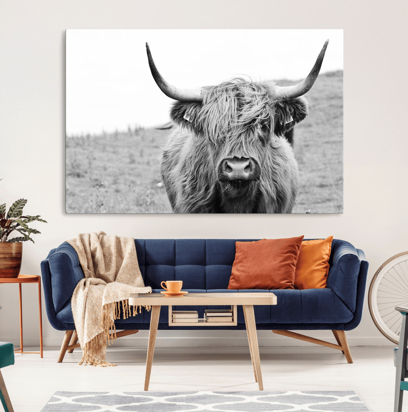 16248-MGV-CV-36X24-Newfoundland Cow Art Wall Art, Black White Cow Art Wall Art Canvas Print