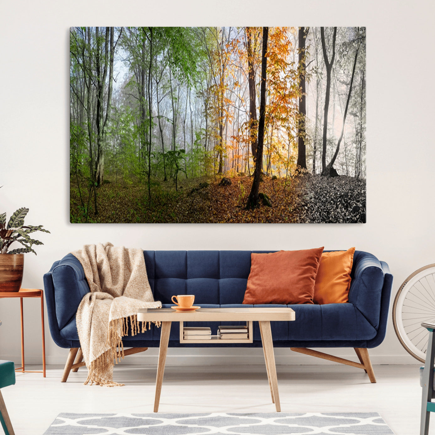 -Four Seasons Wall Art Forest Canvas Print – Triptych Seasonal Nature Print – Landscape Decor for