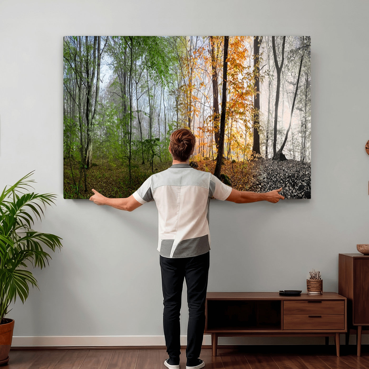 95317-MGV-CV-36X24 - Four Seasons Wall Art Forest Canvas Print – Triptych Seasonal Nature Print – Landscape Decor for Living Room