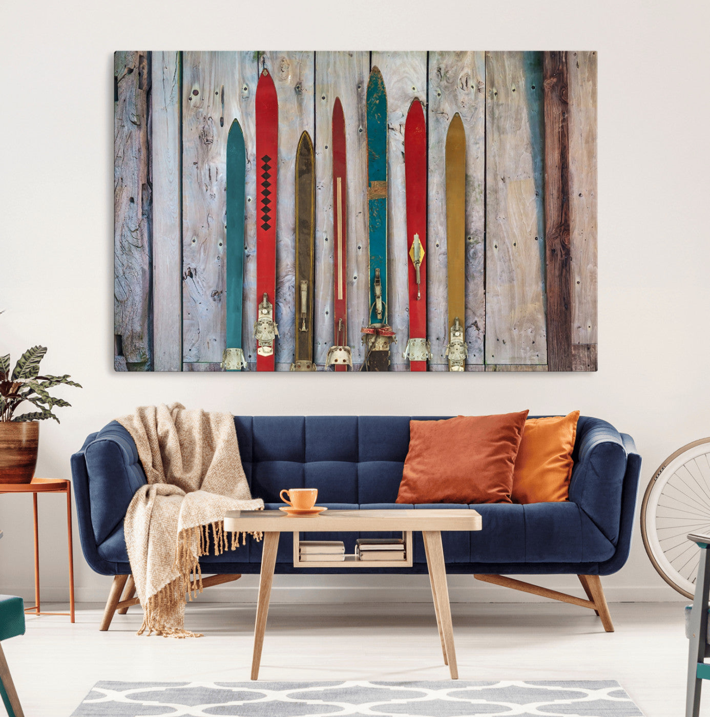 30640-MGV-CV-36X24-Vintage Wooden Weathered Ski's in Front of an Old Barn Wall Art Canvas Print for Farmhouse, Cabin