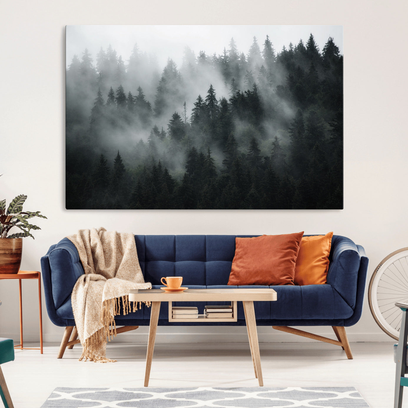 52359-MGV-CV-36X24-Foggy Forest Wall Art Canvas Print | 3 Panel Large Misty Landscape for Dining Room, Office, or