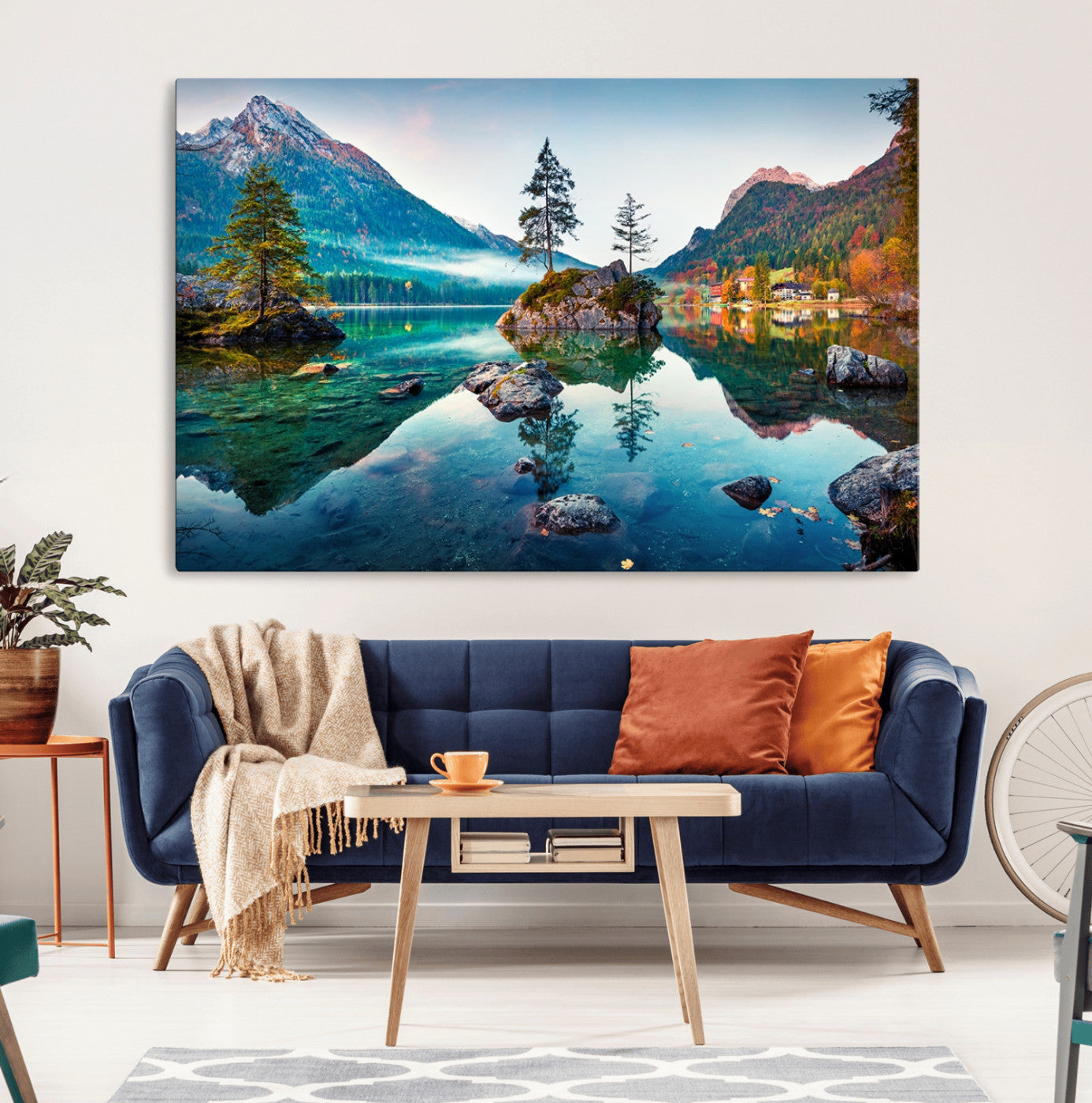 55009-MGV-CV-36X24-Crystal Clear Lake Wall Art | Mountains Wall Art Canvas | 3 Panel Large Landscape Print for Dining
