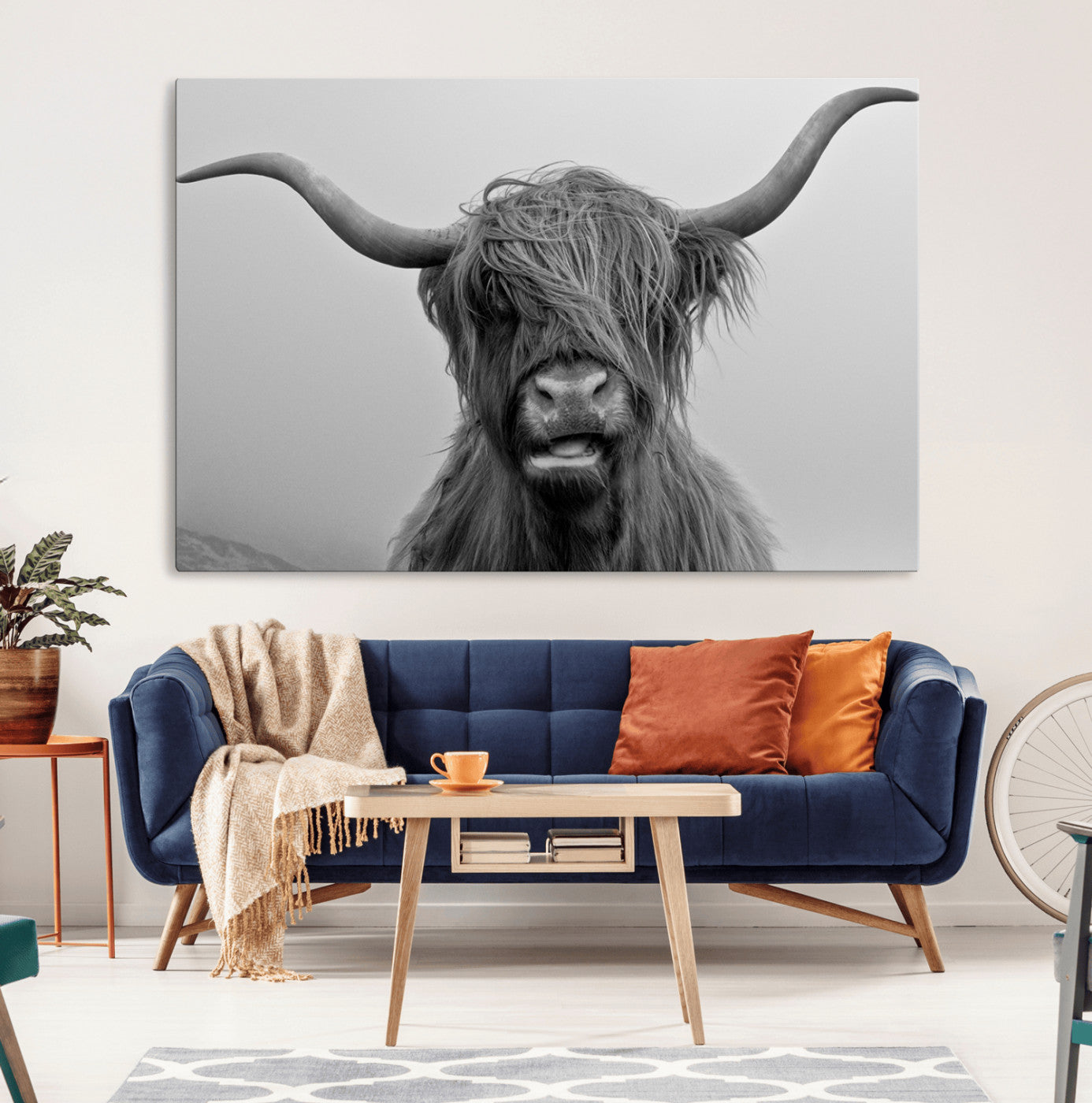 50834-MGV-CV-36X24-Texas Cow Wall Art Canvas, Texas Longhorn Cattle Canvas Print
