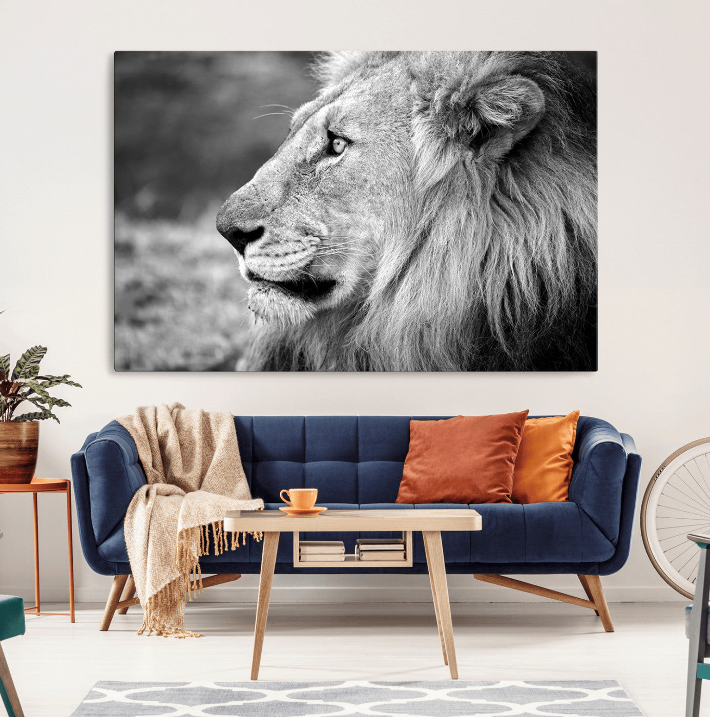 23833-MGV-CV-36X24-Lion Wall Art Canvas Print – Framed Majestic Wildlife Portrait Lion with Regal Presence Artwork for Home, Office
