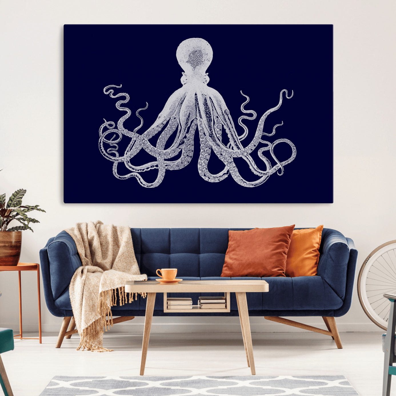 -Blue Octopus Wall Art Canvas Print