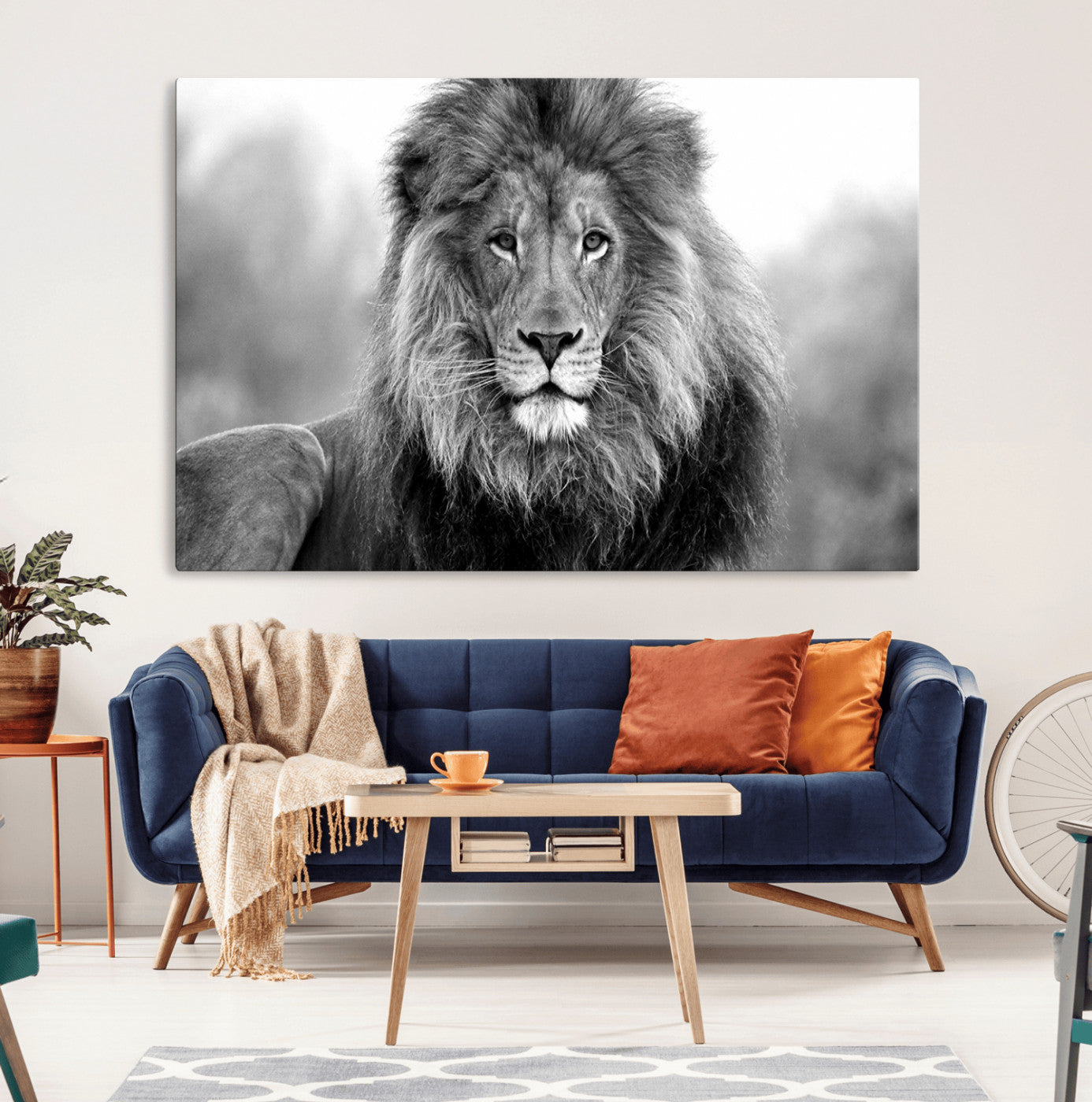 -Black and White Lion Canvas Wall Art – Animal Print Artwork for Home, Office, Living Room, Guest Room