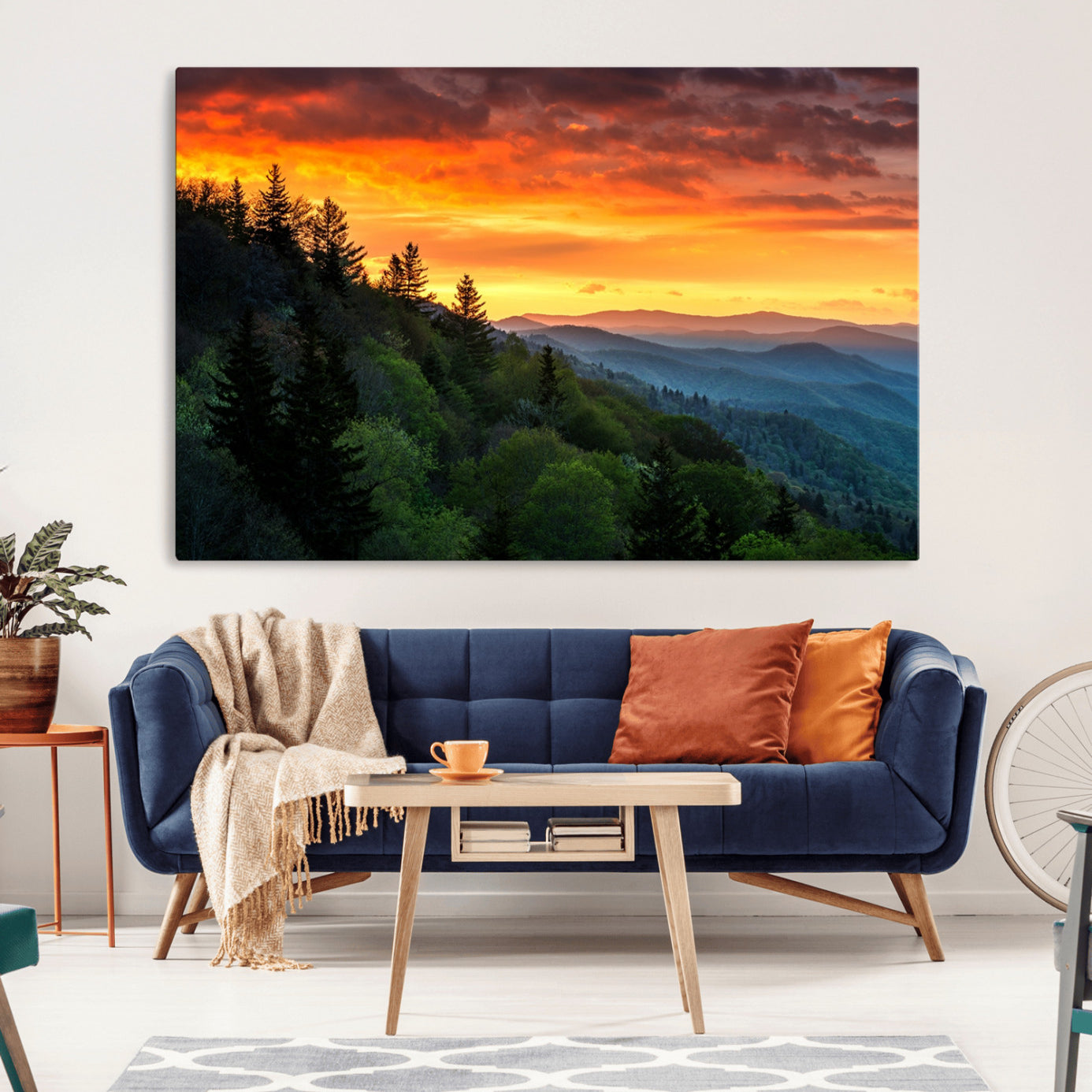 -Great Smoky Mountains Sunset Wall Art Canvas Print | 3 Panel Large Nature Landscape Photography for