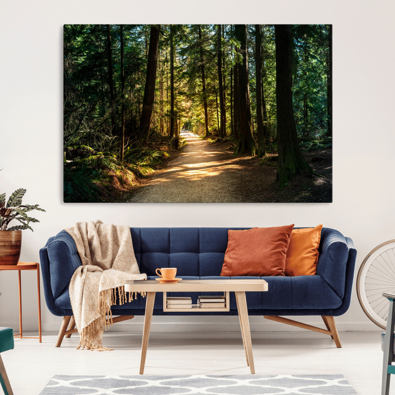 51762-MGV-CV-36X24-Sunlit Forest Pathway Canvas Print | 3 Panel Large Nature Wall Art for Living Room, Office, or