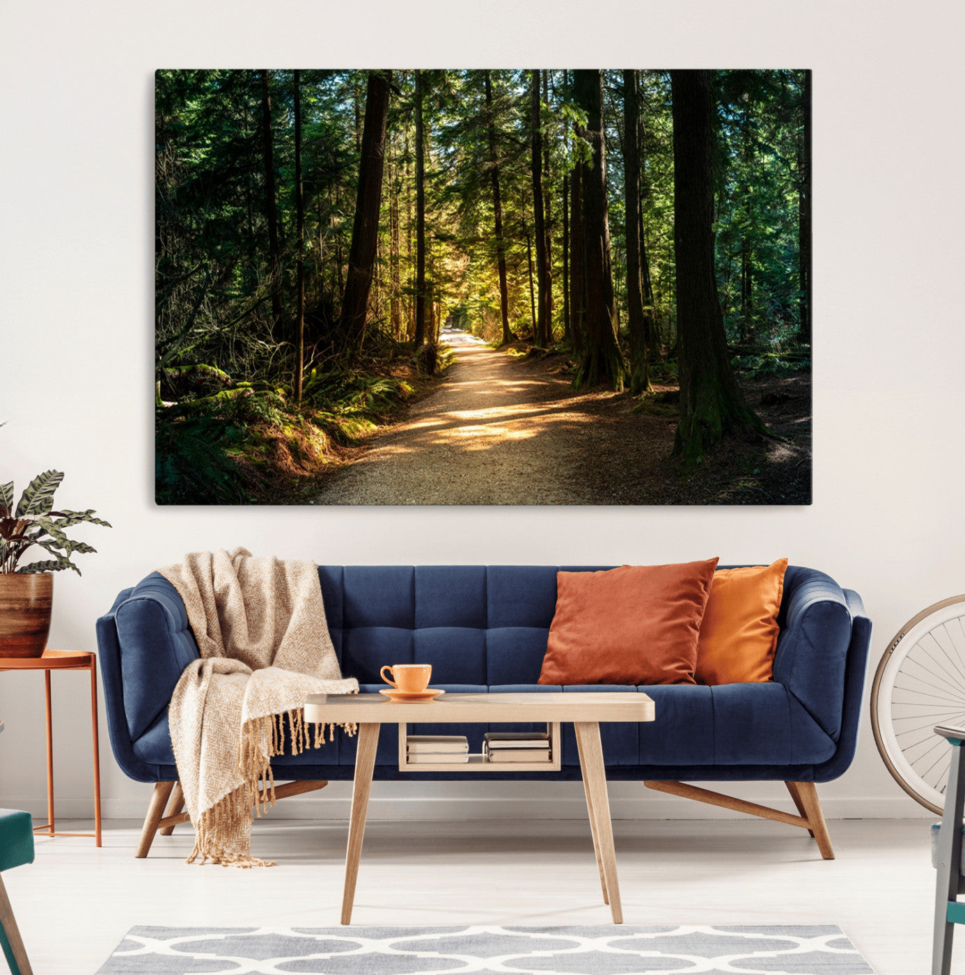 -Sunlit Forest Pathway Canvas Print | 3 Panel Large Nature Wall Art for Living Room, Office, or