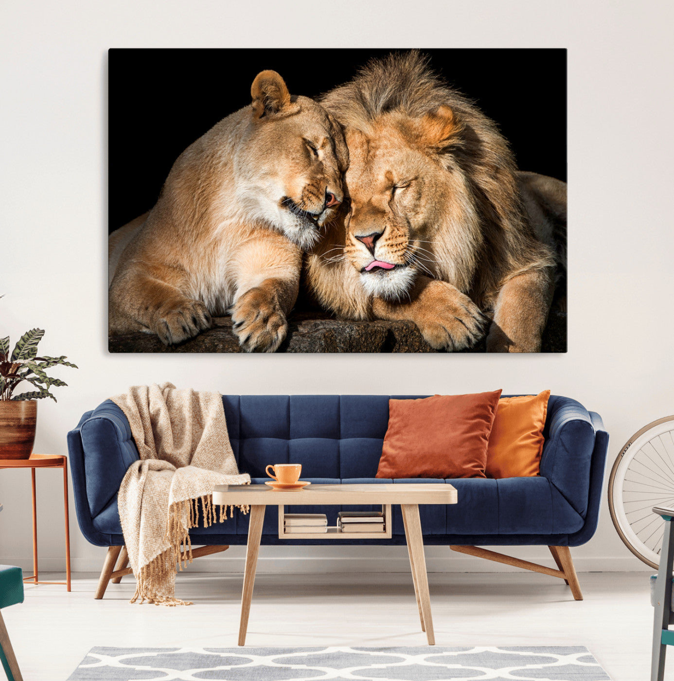 33694-MGV-CV-36X24-Lion and Lioness Wall Art Canvas Print – Framed African Wildlife Animal-Themed Artwork for Home, Office, Living Room