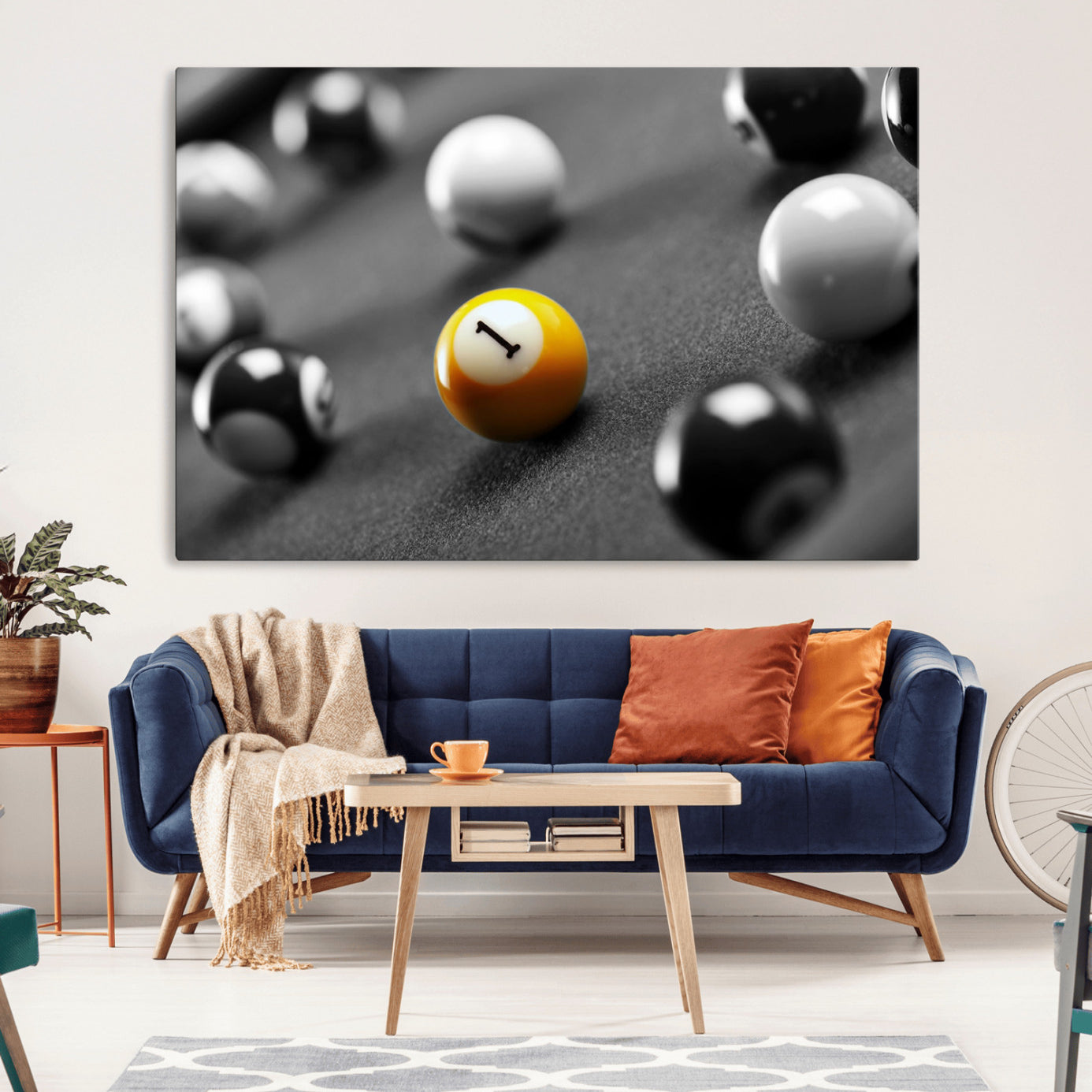 -Wall Art Pool Table and Balls Canvas Print