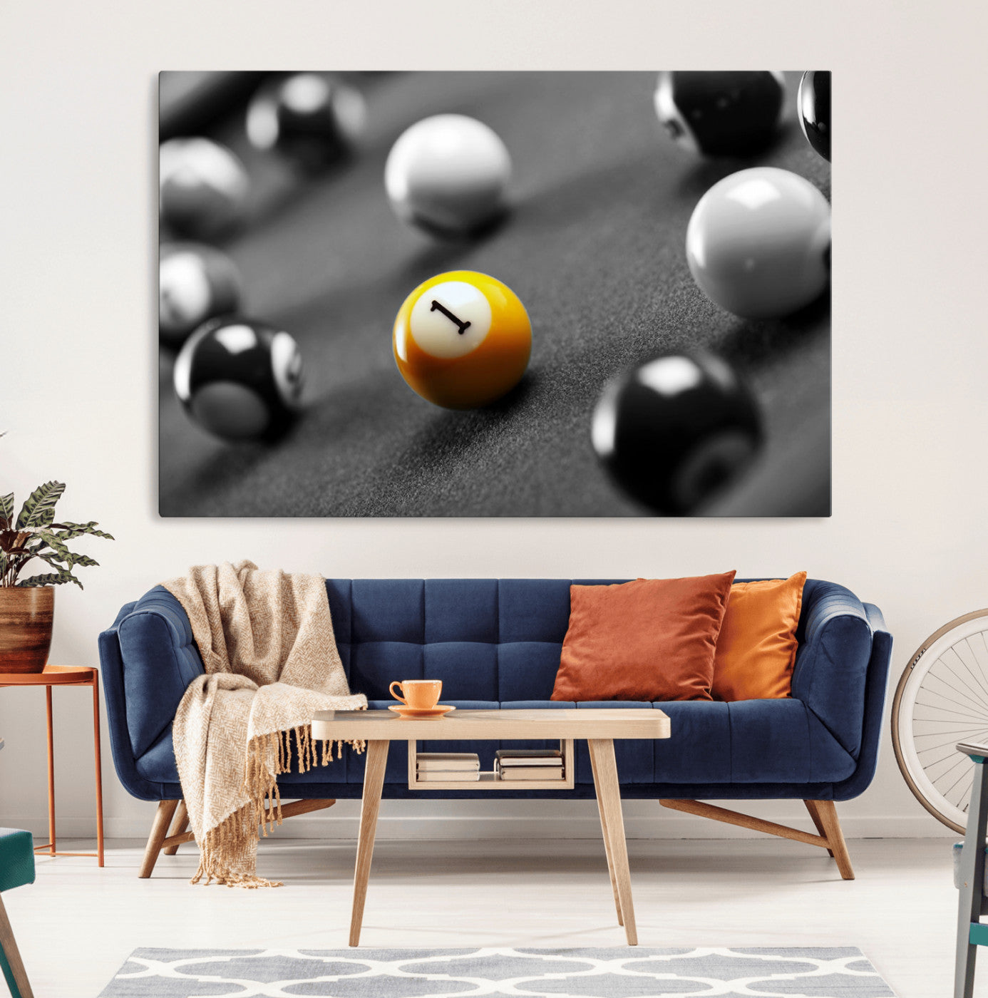 -Wall Art Pool Table and Balls Canvas Print