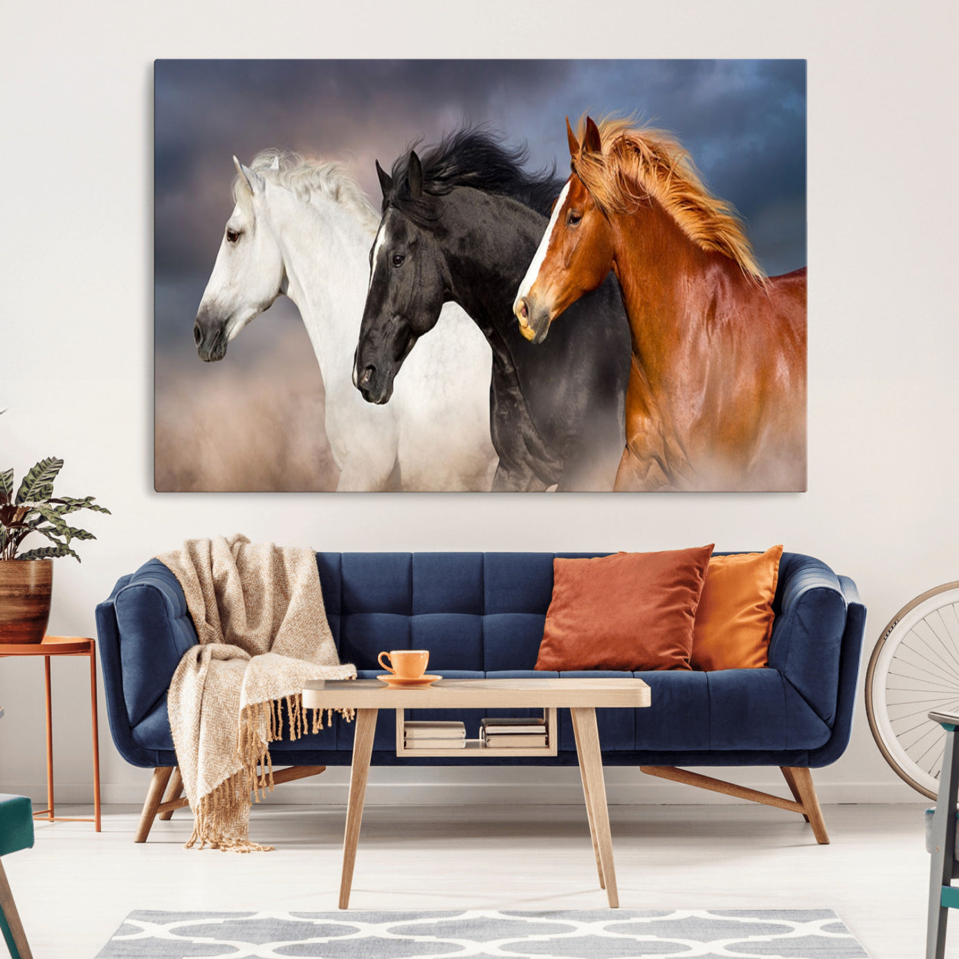 -Animal Wall Art Three Horses Farmhouse Art Canvas, Framed Three Horses Canvas Print