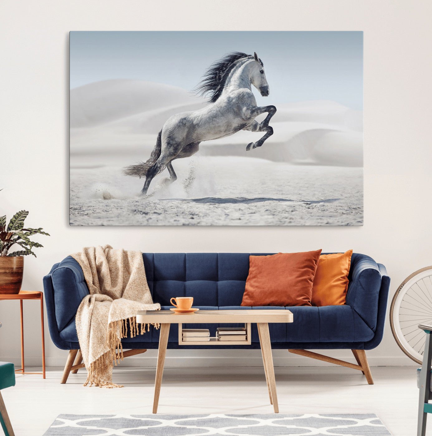 46422-MGV-CV-36X24-Prancing Horse Desert Large Wall Art Canvas Print – Majestic Horse Animal Artwork for Home, Office, Living Room