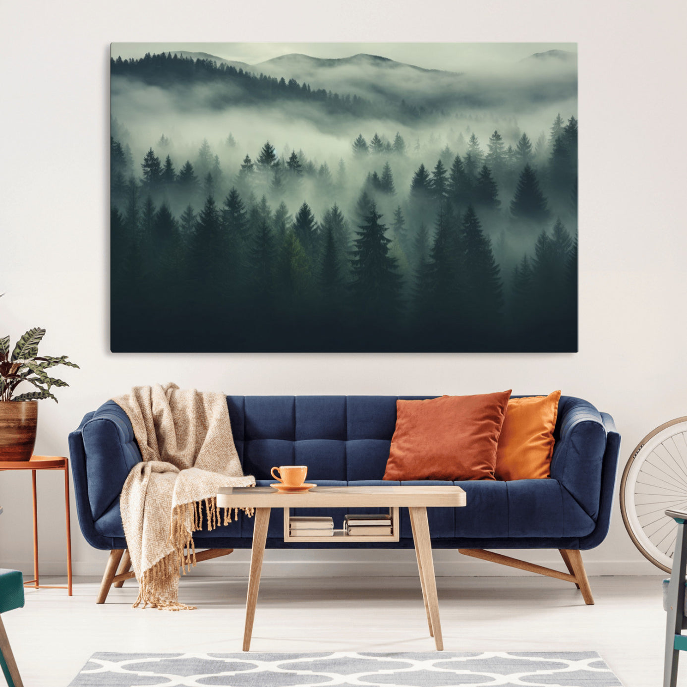 -Misty Forest Wall Art Premium Canvas Print a Foggy and Serene Atmosphere