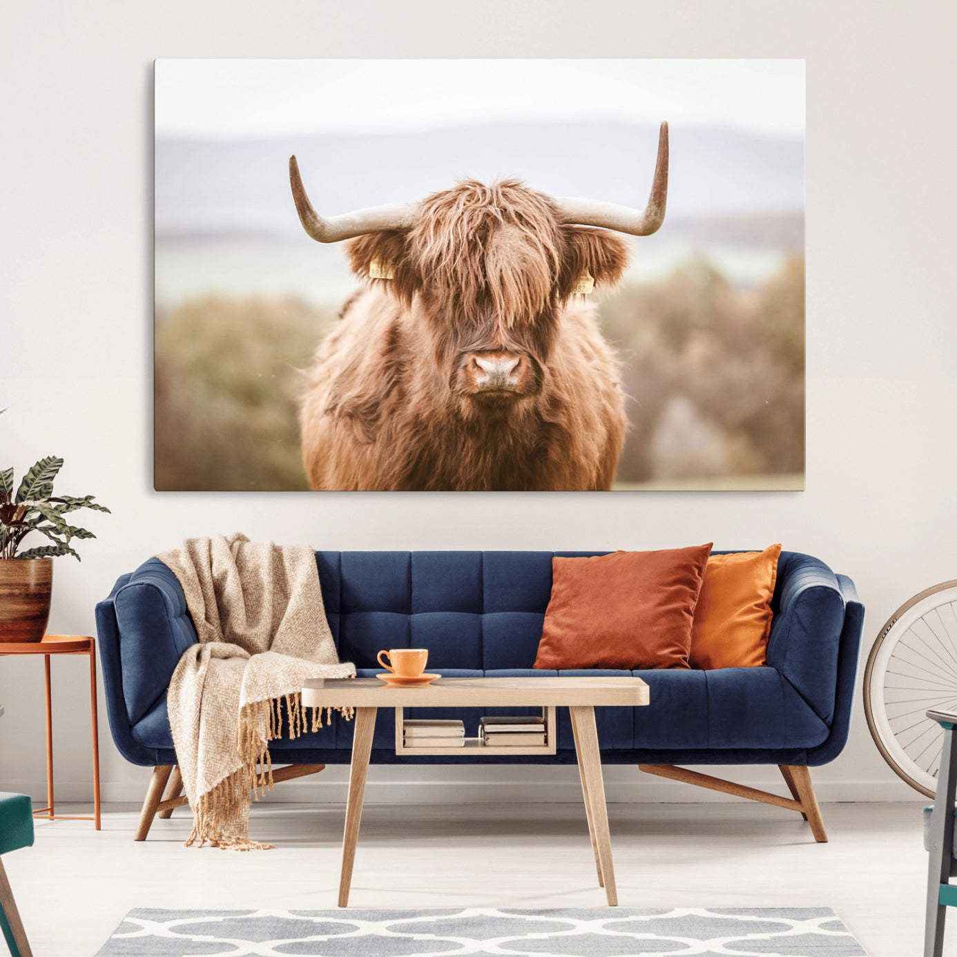 61584-MGV-CV-36X24-Scottish Serene Highland Cow Canvas Wall Art – Serene Highland Cow in Natural Pastel Tones – Ready