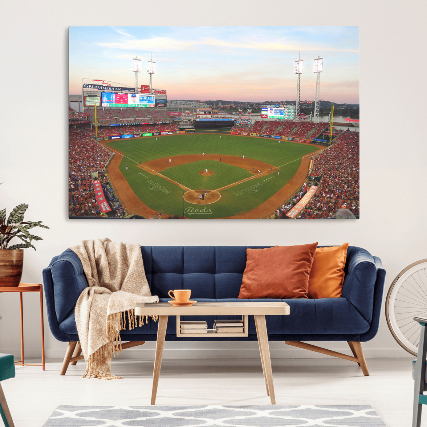 20257-MGV-CV-36X24-Cincinnati Reds Baseball Print Canvas- Cincinnati Great American Ball Park Stadium Wall Art Canvas