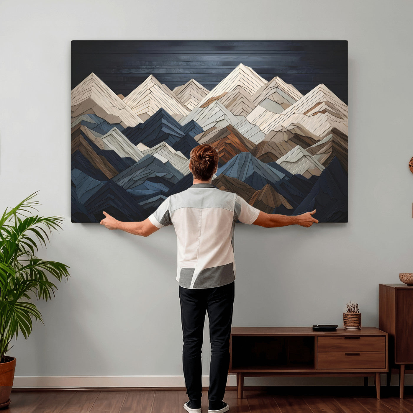 12896-MGV-CV-36X24 - Wood Mountain Wall Art | Mountain Canvas Print Wood Decor | Ready to Hang for Cabin Decor