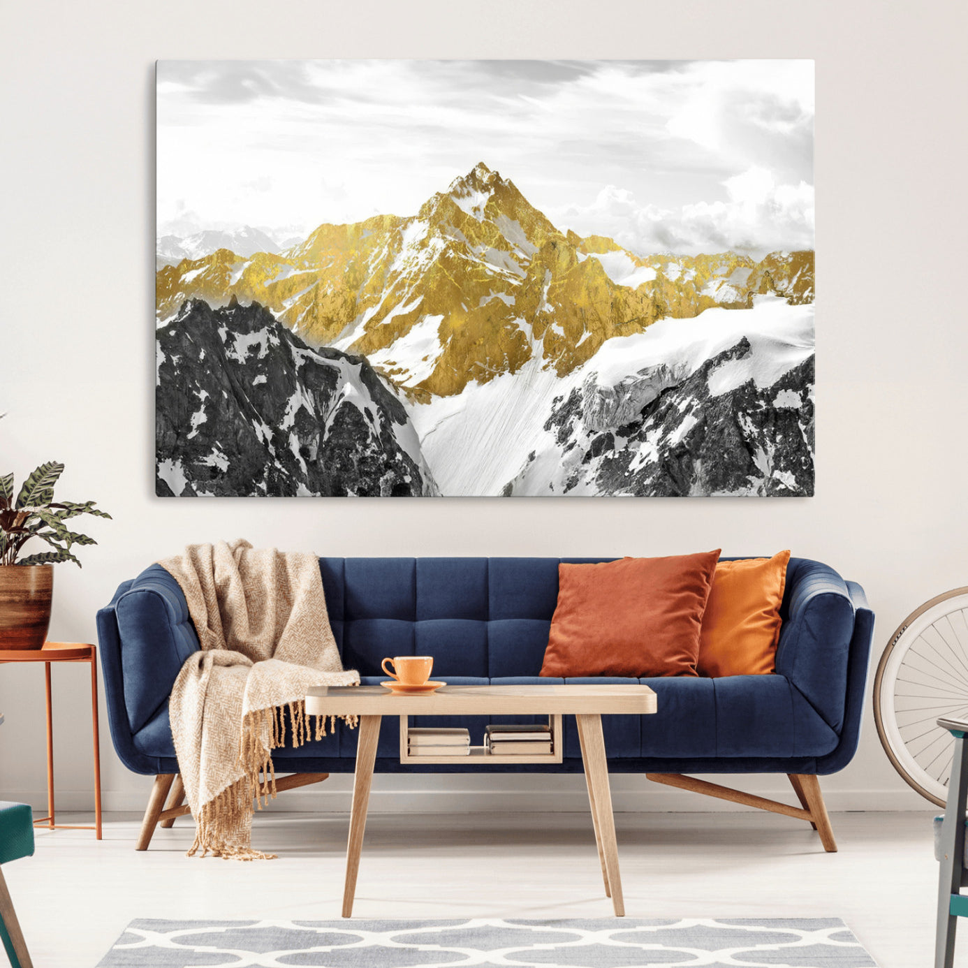 32102-MGV-CV-36X24-Gold Abstract Mountains Wall Art Print on Canvas, Nature Wall Art Print,