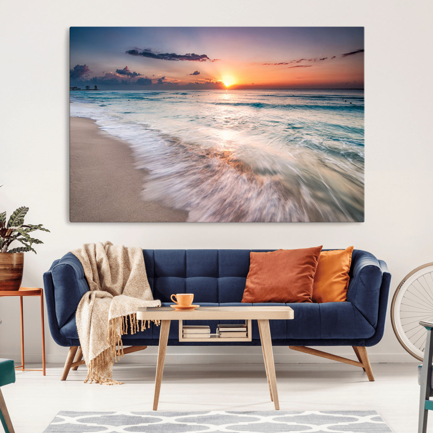 11379-MGV-CV-36X24-Sunset Beach Wall Art – Soothing Coastal Landscape, Ready to Hang for Tranquil Home Decor